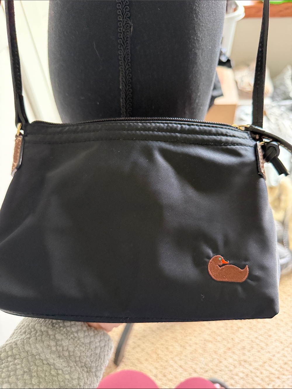 Dooney & Bourke Black Crossbody with Brown Duck Patch